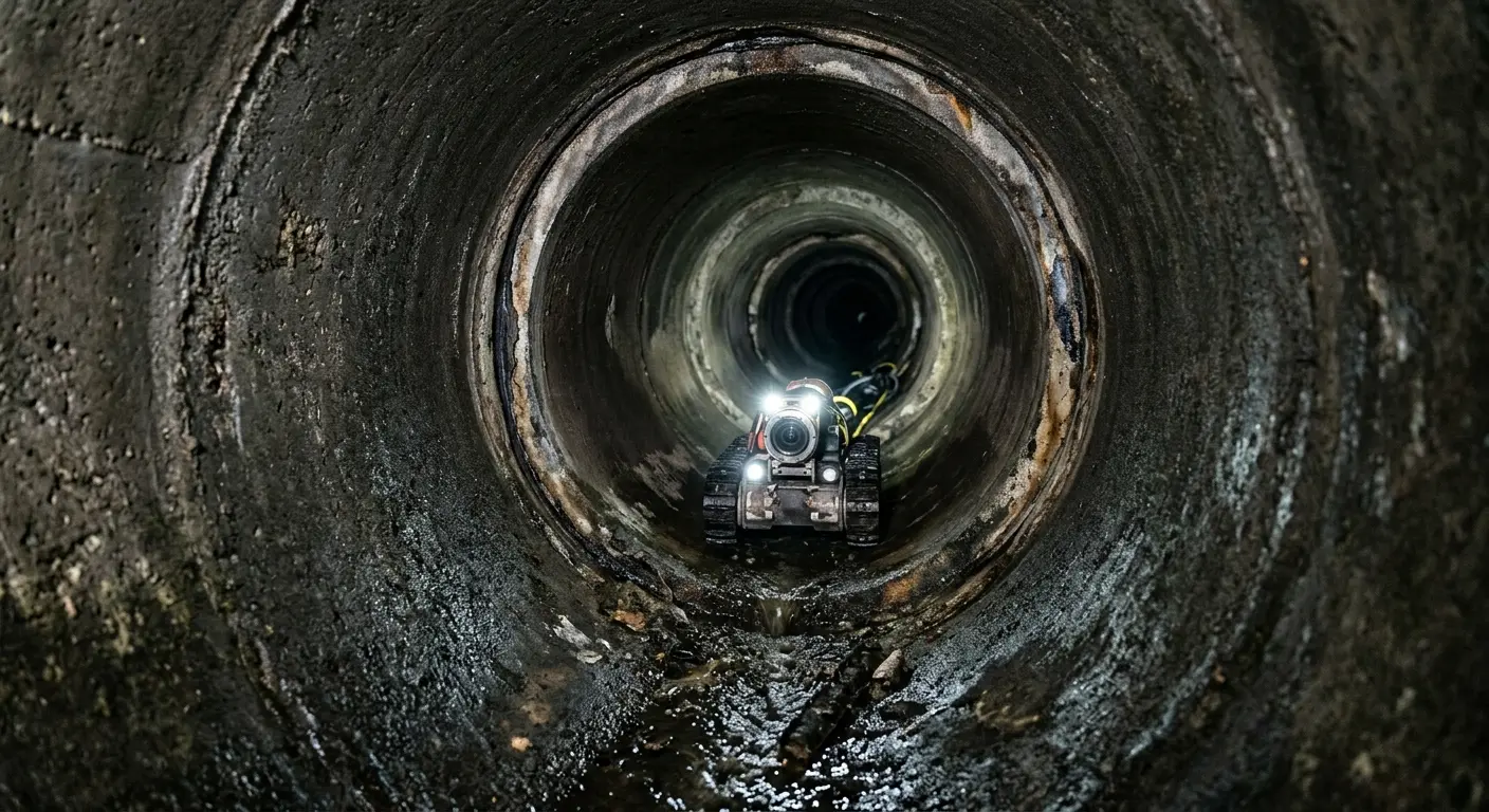 Robotic sewer camera inspecting pipe interior for Drain Snake Service in Phelan